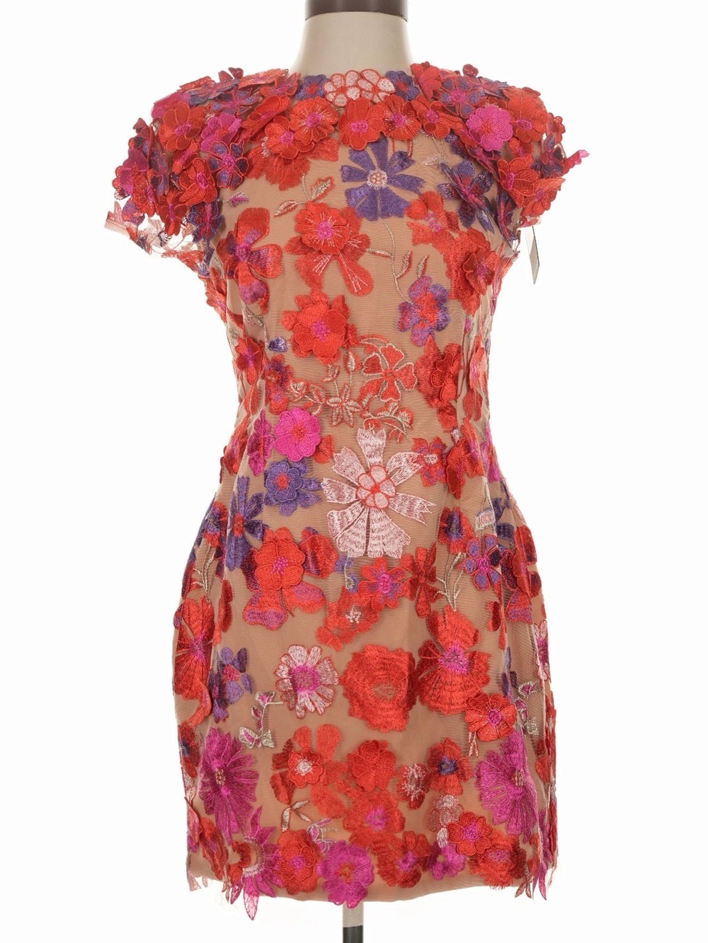 NWT Elliatt Performance Floral Appliqué Mini Dress Red Nude Size Small - Picture 3 of 11